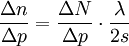 \frac{\Delta n}{\Delta p} = \frac{\Delta N}{\Delta p}\cdot \frac{\lambda}{2s}