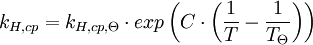 k_{H,cp} = k_{H,cp,\Theta} \cdot exp \left( C \cdot \left( \frac{1}{T}-\frac{1}{T_\Theta}\right)\right)