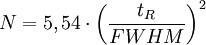 N=5,54\cdot\left(\frac{t_R}{FWHM}\right)^2