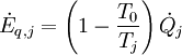 \dot{E}_{q,j} = \left(1 - \frac{T_0}{T_j} \right)\dot{Q}_j