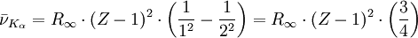 {\bar \nu}_{K_{\alpha}} = R_\infty \cdot (Z-1)^2 \cdot \left( \frac{1}{1^2} - \frac{1}{2^2} \right) = R_\infty \cdot (Z-1)^2 \cdot \left( \frac{3}{4} \right)
