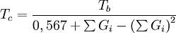 T_c=\frac{T_b}{0,567+\sum G_i-\left(\sum G_i\right)^2}