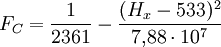 F_C = \frac{1}{2361} - \frac{(H_x-533)^2}{7{,}88 \cdot 10^7}