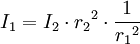 I_1 = I_{2} \cdot {{r_{2}}^2} \cdot \frac{1}{{r_1}^2} \,