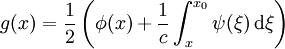 g(x)=\frac{1}{2}\left(\phi(x)+\frac{1}{c}\int_x^{x_0} \psi(\xi)\,\mathrm{d}\xi\right)