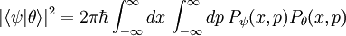 |\langle \psi|\theta \rangle|^2=2\pi\hbar\int_{-\infty}^{\infty}dx\,\int_{-\infty}^{\infty}dp\,P_{\psi}(x,p)P_{\theta}(x,p)