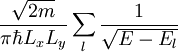 \frac{\sqrt{2m}}{\pi\hbar L_x L_y}\sum_l \frac{1}{\sqrt{E-E_l}}
