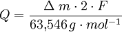 Q = \frac{ \Delta\ m \cdot 2 \cdot F}{63{,}546\, g \cdot mol^{-1}}