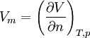 V_m = \left( {\partial V \over \partial n} \right)_{T,p}