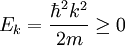 E_k = \frac{\hbar^2k^2}{2m}\geq 0