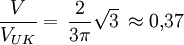 \frac{V}{V_{UK}} = \, \frac{2}{3\pi} \sqrt{3} \, \approx 0{,}37