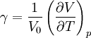 \gamma=\frac{1}{V_0}\left(\frac{\part V}{\part T} \right)_p \,