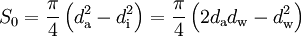 S_0 = \frac{\pi}{4} \left( d_{\rm a}^2 - d_{\rm i}^2 \right)             = \frac{\pi}{4} \left( 2 d_{\rm a} d_{\rm w} - d_{\rm w}^2 \right)