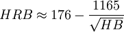 HRB \approx 176 - \frac{1165}{\sqrt{HB}}
