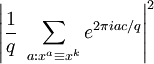 \left| \frac {1}{q} \ \sum_{a: x^a \equiv x^k} e^{2\pi iac/q} \right|_{}^2