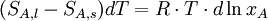 (S_{A,l} - S_{A,s}) dT           =           R \cdot T \cdot d\ln x_{A}