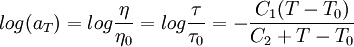 log (a_T)=log\frac{\eta}{\eta_0}=log\frac{\tau}{\tau_0}= -\frac{C_1(T-T_0)}{C_2+T-T_0}