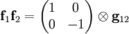 \mathbf f_1\mathbf f_2=\begin{pmatrix}1&0\\0&-1\end{pmatrix} \otimes \mathbf g_{12}