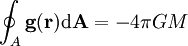 \oint_A \mathbf g(\mathbf r) \mathrm d \mathbf A= - 4 \pi G M