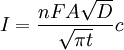 I = \frac{nFA\sqrt{D}}{\sqrt{\pi t}}c