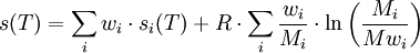 s(T) = \sum_i w_i \cdot s_i(T) + R \cdot \sum_i \frac{w_i}{M_i}\cdot \ln \left( \frac{M_i}{M w_i} \right)