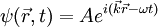 \psi (\vec r,t) = A e^{i(\vec k\vec r - \omega t)}