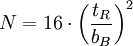 N=16\cdot\left(\frac{t_R}{b_B}\right)^2