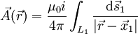 \vec A(\vec r) = \frac{\mu_0 i}{4\pi} \int_{L_1} \frac{\mathrm{d} \vec s_1}{\vert \vec r - \vec x_1 \vert}