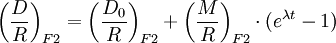 \left(\frac{D}{R}\right)_{F2} = \left(\frac{D_{0}}{R}\right)_{F2} + \left(\frac{M}{R}\right)_{F2} \cdot (e^{\lambda t}-1)