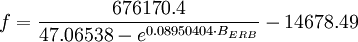 f = \frac{676170.4}{47.06538 - e^{0.08950404 \cdot B_{ERB}}} - 14678.49