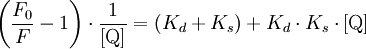 \left(\frac{F_0}{F} - 1\right) \cdot \frac{1}{\mathrm{[Q]}} = \left(K_d + K_s\right) + K_d \cdot K_s \cdot \mathrm{[Q]}