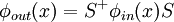 \phi_{out}(x) = S^+ \phi_{in}(x) S\