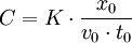 C = K \cdot \frac{x_0}{v_0 \cdot t_0}