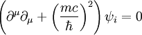 \left( \partial ^\mu \partial _\mu + \left( \frac{mc}{\hbar}\right) ^2 \right) \psi _i = 0