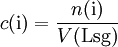 c\mathrm{(i)} = \frac{n\mathrm{(i)}}{V\mathrm{(Lsg)}}