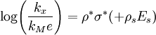 \log\!\left(\frac{k_x}{k_Me}\right) = \rho^* \sigma^*(+\rho_s E_s)