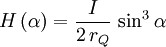 H\left(\alpha\right) = \frac{I}{2\, r_Q}\,\sin^3{\alpha}