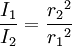 \frac{I_1}{I_2} = \frac{{r_2}^2}{{r_1}^2} \,