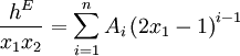 \frac{h^E}{x_1x_2}=\sum_{i=1}^{n} {A_i \left(2x_1-1 \right)}^{i-1}