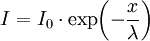 I = I_0 \cdot \exp\!\left( -\frac{x}{\lambda }\right)