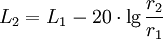 L_2 = L_1 - 20 \cdot \lg \frac{r_2}{r_1} \,