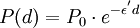 P(d) = P_0 \cdot e^{-\epsilon^'d}