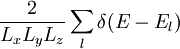 \frac{2}{ L_x L_y L_z}\sum_l \delta (E-E_l)
