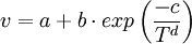 v=a+b \cdot exp \left( {\frac{-c}{T^d}} \right)