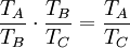 \frac{T_A}{T_B}\cdot\frac{T_B}{T_C}=\frac{T_A}{T_C}