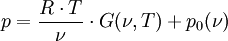 p = \frac{R \cdot T}{\nu} \cdot G(\nu,T) + p_0(\nu)