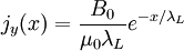 j_y(x)=\frac{B_0}{\mu_0\lambda_L}e^{-x/\lambda_L}