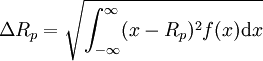 \Delta R_p = \sqrt{\int_{-\infty}^{\infty}(x-R_p)^2 f(x) \mathrm{d} x}