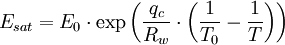 E_{sat} = E_0 \cdot \exp\left( \frac{q_c}{R_w}\cdot\left( \frac1{T_0} - \frac1T \right) \right)