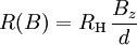 R(B) = R_\mathrm{H}\,\frac{B_z}{d}